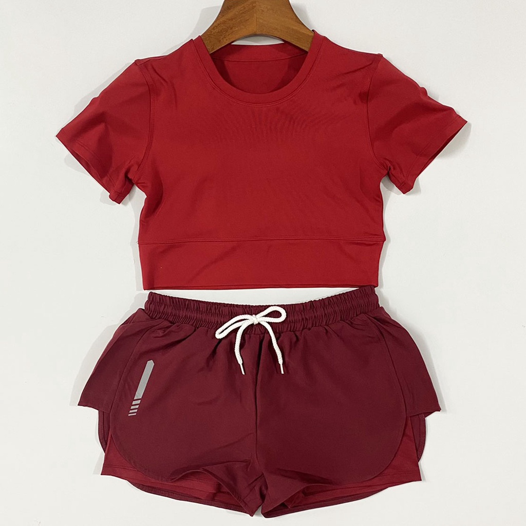 Bộ Tập Thể Thao, Gym, yoga Nữ- Áo Croptop, Bra - Quần Short Chất Dày Dặn, Co Giãn 4 Chiều Thoải Mái Vận Động