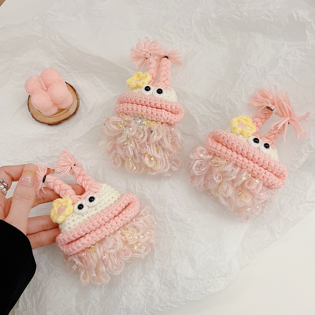 Vỏ Bảo Vệ Hộp Sạc Tai Nghe Bluetooth Không Dây AirPods 1 2 pro 3 2021 gen3 Bằng Lông Nhung Mềm Họa Tiết Hoạt Hình Màu Hồng / Xanh Lá