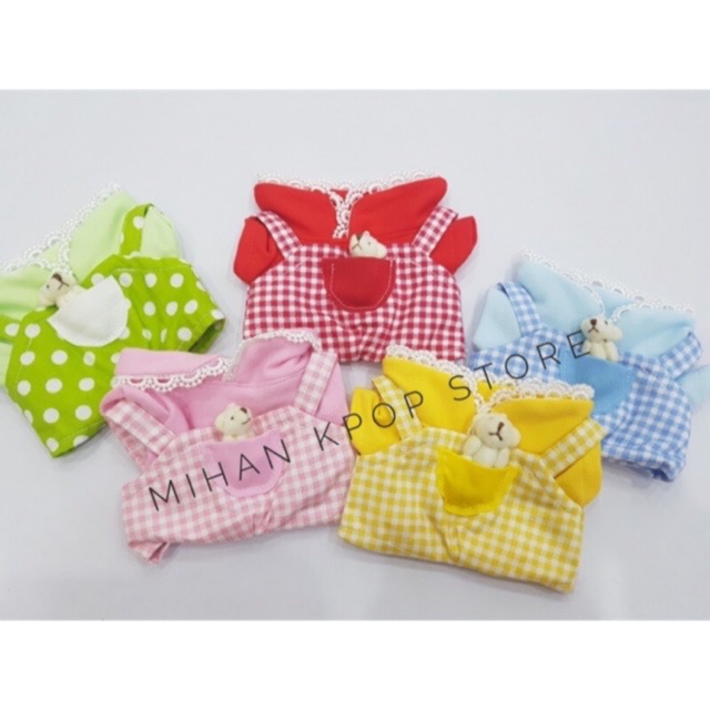 Set áo + yếm + gấu cho doll 20cm