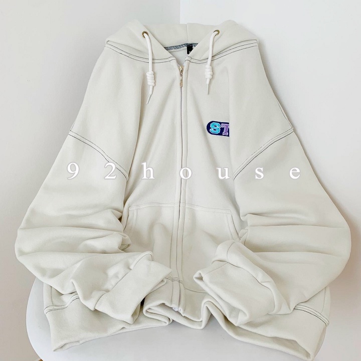 Áo khoác nỉ basic trơn thêu chữ có nón form rộng freesize / Áo gió ulzzang unisex chữ thêu