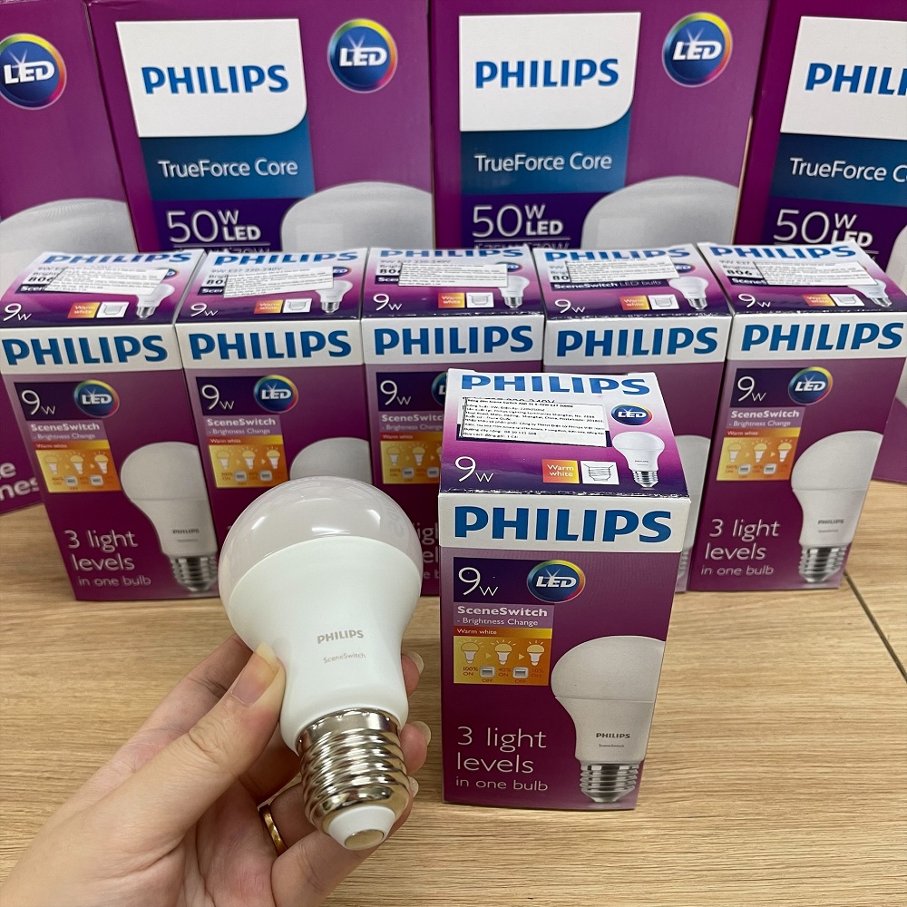 Bộ 2 Bóng đèn LED Philips Scene Switch 9W 3 cấp độ 3000K E27 A60 - Ánh sáng vàng