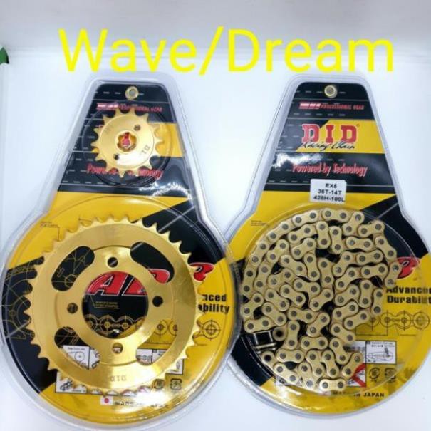 Bộ Sên nhông dĩa ,  xích vàng cho dòng xe Dream/ Wave DID