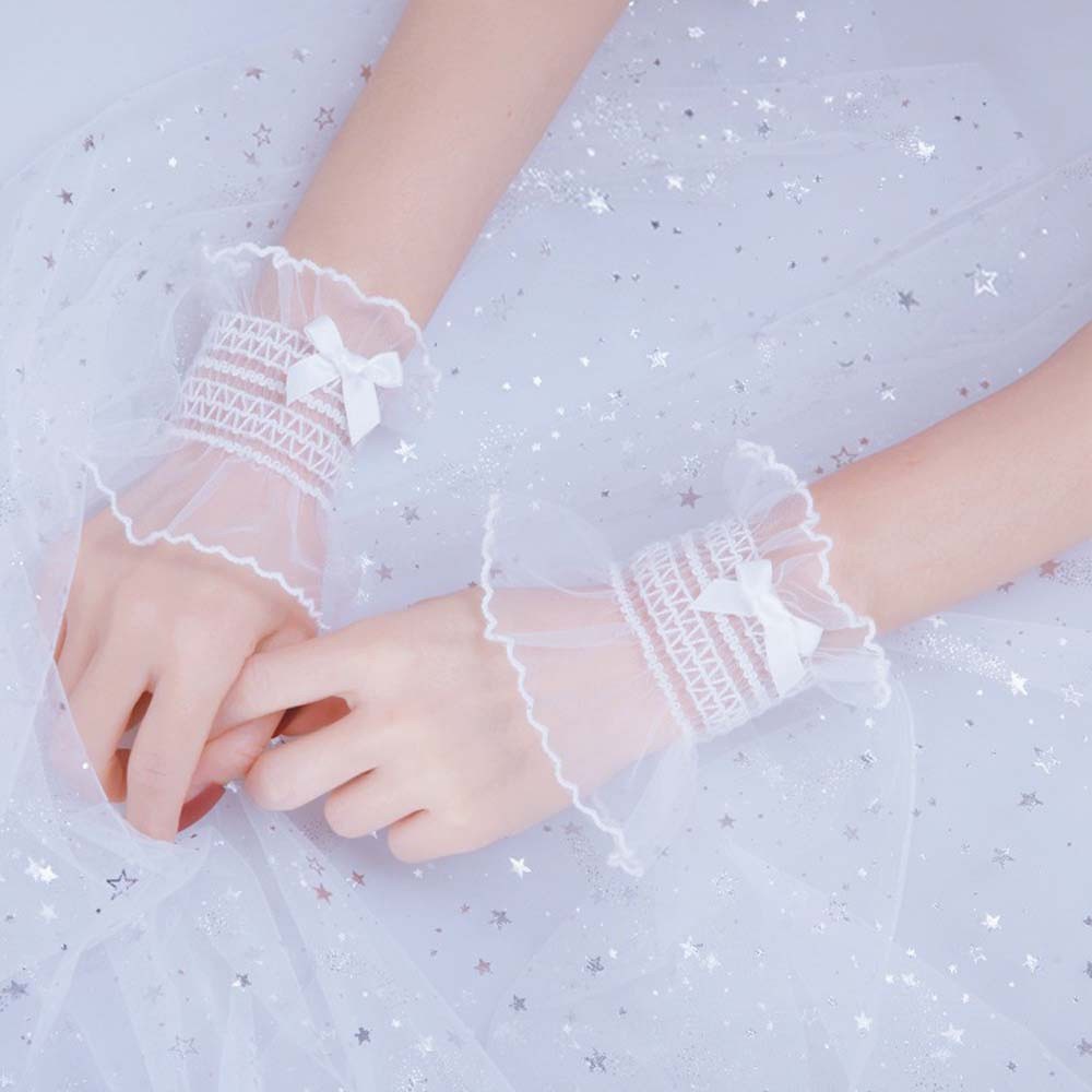 Găng Tay Ren Mỏng Trong Suốt Thắt Nơ Phong Cách Lolita Hàn Quốc Thời Trang Cho Nữ