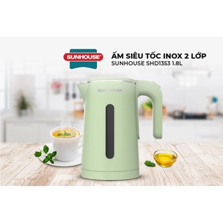 Ấm đun siêu tốc SUNHOUSE 1.8L, ấm siêu tốc 2 lớp Inox và nhựa cách nhiệt tự động ngắt khi nước sôi cạn nước quá nhiệt