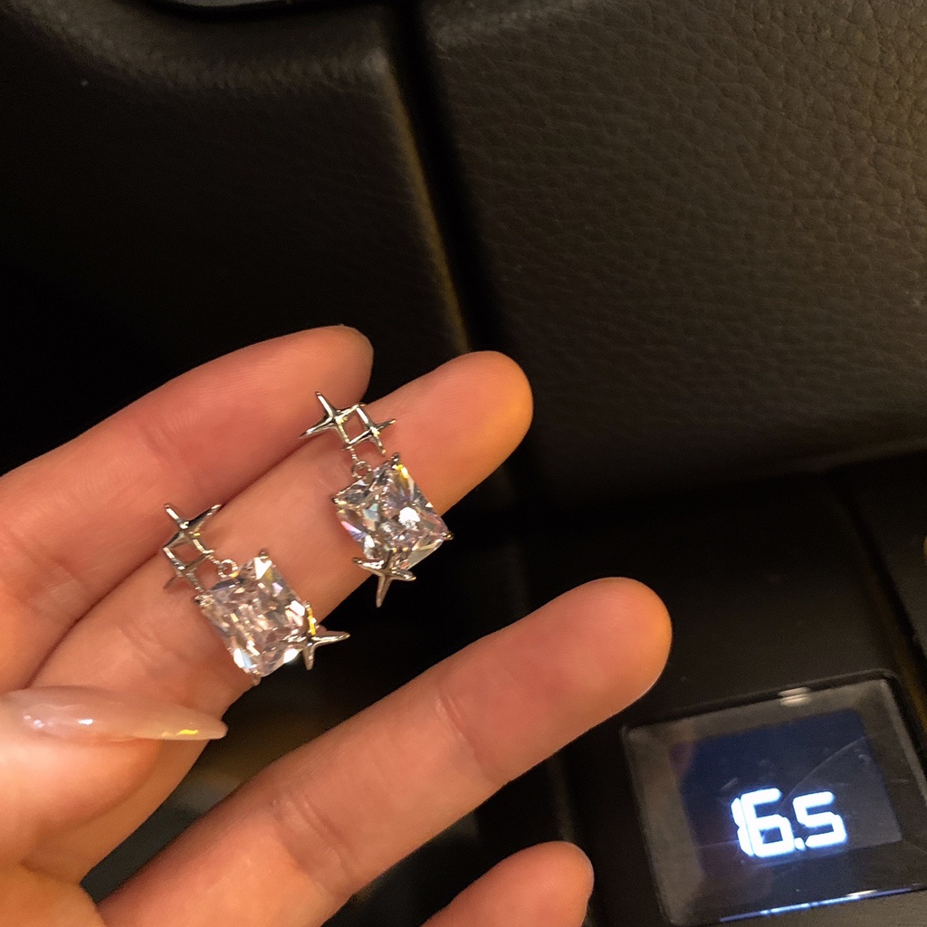 Khuyên Tai Hình Vuông Đính Đá Phong Cách hip hop Thời Trang Chất Lượng Cao