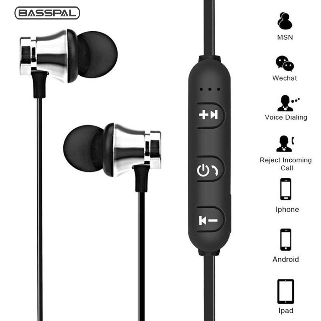Tai nghe có dây Basspal XT11 thiết kế nhét tai từ tính kết nối bluetooth 4.0 giảm tiếng ồn cho hoạt động thể thao