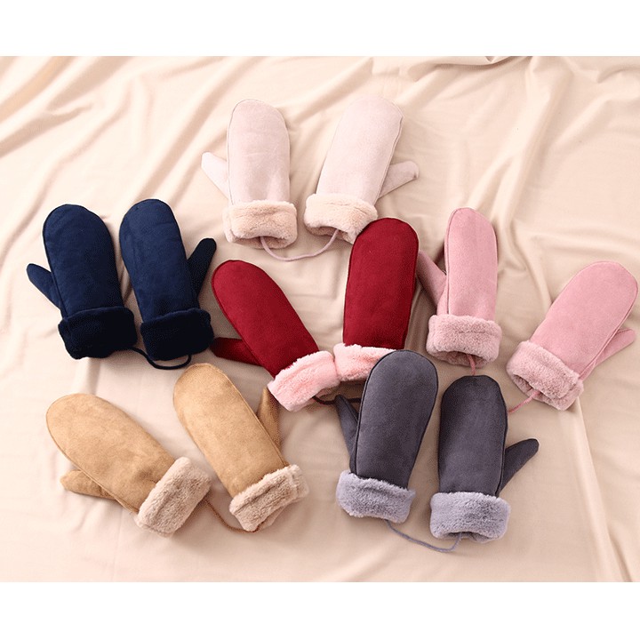 Bao tay da lộn nữ free size 2 lớp găng tay nữ mùa đông lót nỉ nhiều màu cực ấm