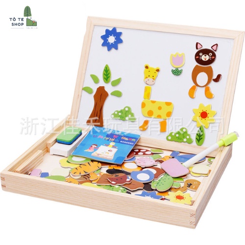 Xếp hình nam châm chủ đề con vật , lắp ráp trang phục con vật Animal kèm bảng 2 mặt , phấn và bút dạ MWZ-2001