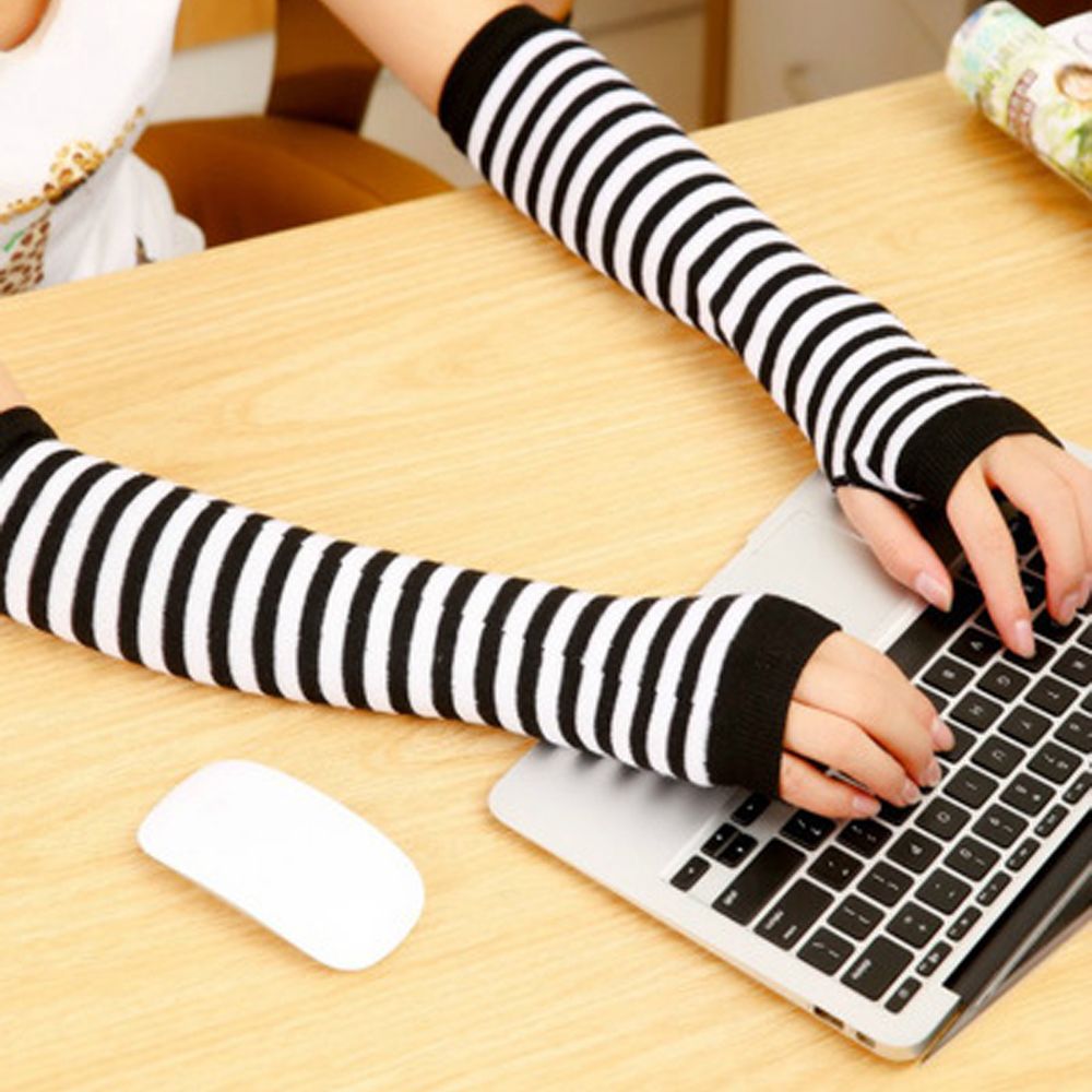 Đôi Găng Tay Vải Cotton Dệt Kim Hở Ngón Giữ Ấm Mùa Đông Cho Phụ Nữ
