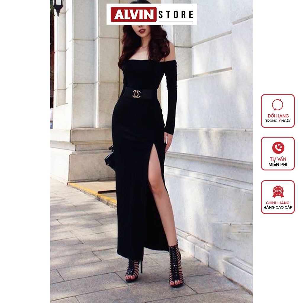 Đầm Dạ Hội Kiểu Tay Dài Vai Ngang Xẻ Tà Alvin Store 0559