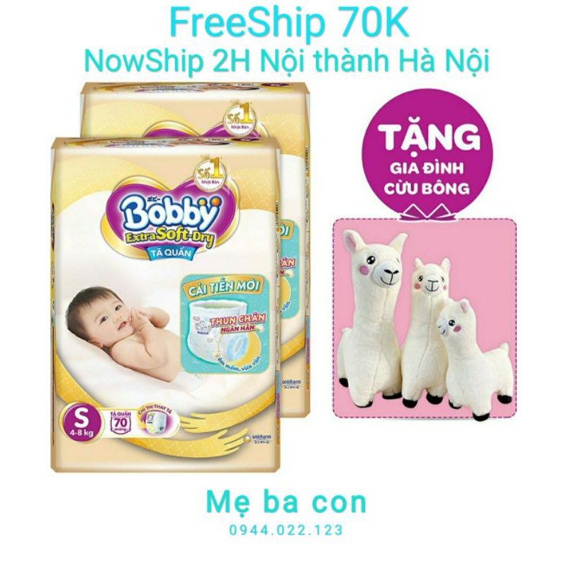 Combo 2 Tã quần cao cấp Bobby Extra Soft Dry S70 tặng Bộ Cừu bông