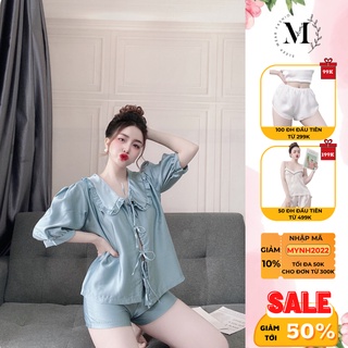 [ Lụa Cao Cấp ] Đồ ngủ tiểu thư sexy tay ngắn cột dây nơ gợi cảm mặc nhà chất liệu lụa satin mềm mịn 036