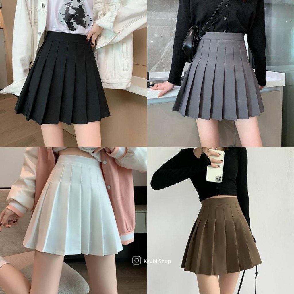 Chân váy ngắn xếp ly tennis KYUBI nữ sinh hàn quốc ulzzang màu NÂU ĐEN TRẮNG (Có lót quần trong, có bigsize) - STAR9