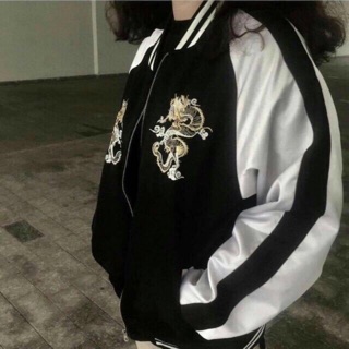 Áo khoác gió bomber thêu rồng nam nữ jacket