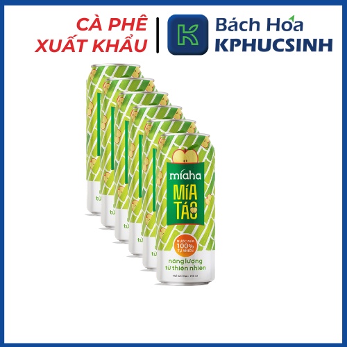 Combo 6 lon nước mía táo tự nhiên Míaha dung tích 240ml/lonx6 KPHUCSINH - Hàng Chính Hãng