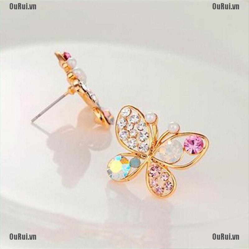 Bông Tai Hình Bướm Đính Pha Lê Dễ Thương