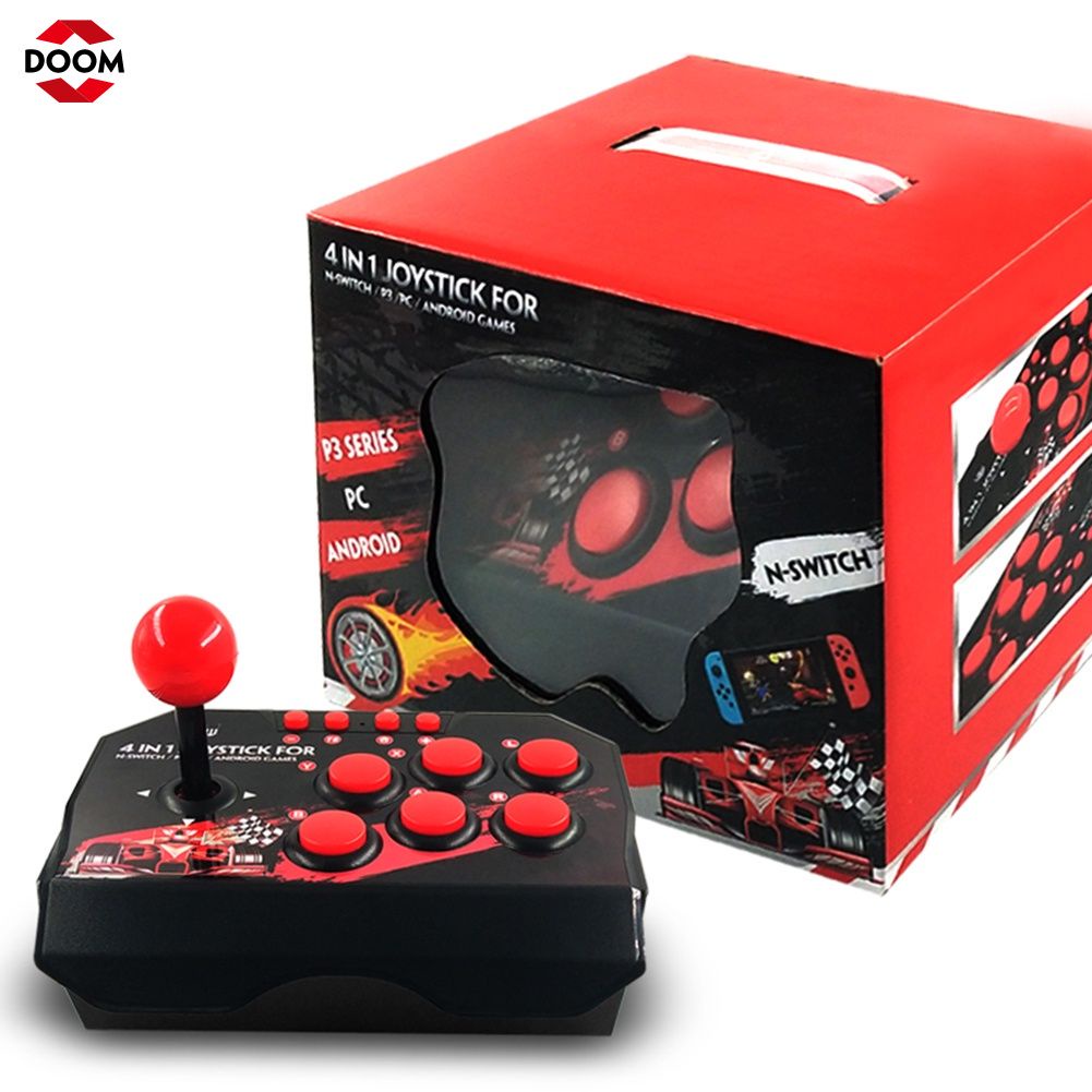 4-Trong-1 USB Có Dây Trò Chơi Cần Điều Khiển Retro Arcade Trạm TURBO Trò Chơi Giao Diện Điều Khiển Rocker Chiến Đấu Điều Khiển cho PS3/chuyển đổi/PC/ANDROID TV 【Doom】