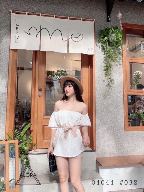 [Mã FAGREEN245 giảm 10% tối đa 30K đơn 99K] S313 Set Áo Trễ Vai Tay Bay Phối Quần Sooc Nữ Kèm Đai Rời Siêu Xinh | BigBuy360 - bigbuy360.vn