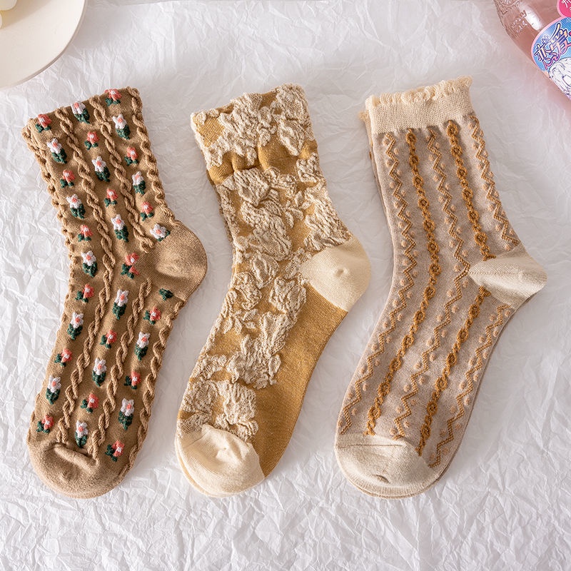 Set 3 đôi vớ dài trung bình thời trang thu đông Hàn Quốc cho nữ