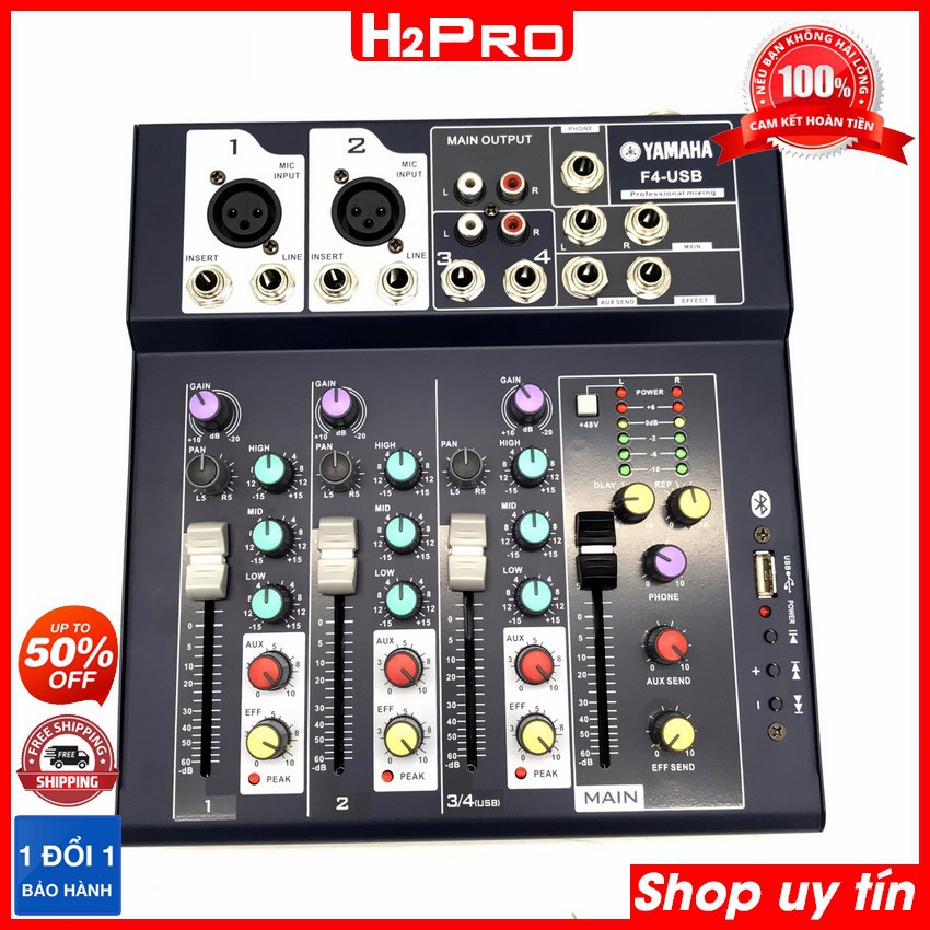 Mixer Yamaha F4-USB H2Pro Bluetooth-4 Kênh, bộ trộn âm thanh Mixer F4 Bluetooth chất lượng cao