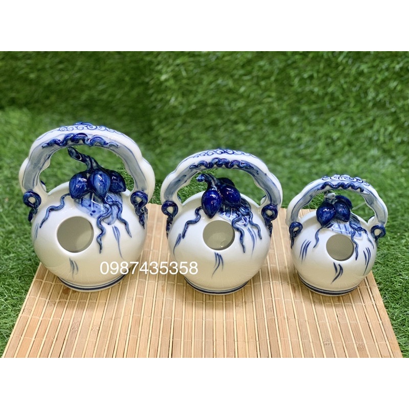 Bình vôi men lam gốm sứ Bát Tràng