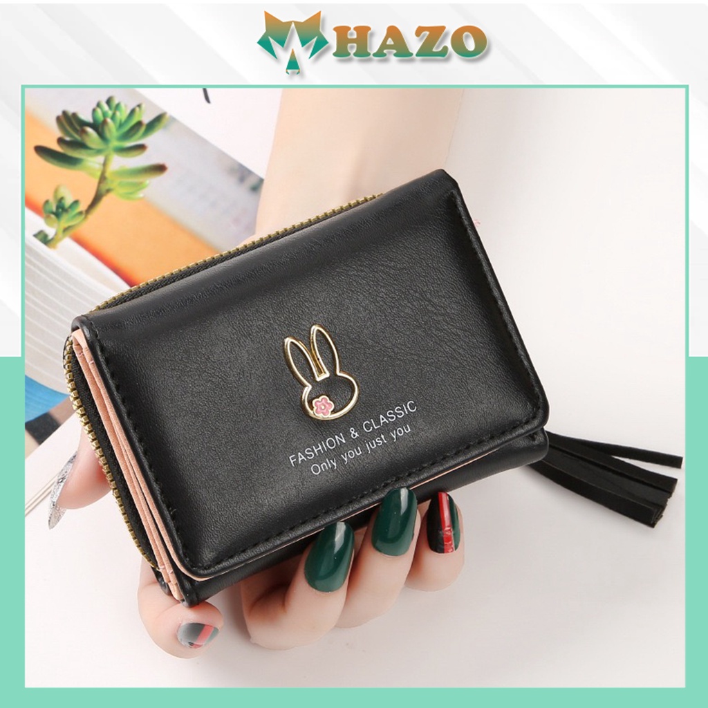 Ví Ngắn Nữ Cầm Tay Cao Cấp Thiết Kế Thanh Lịch Đính Thỏ V565 Dáng Sang Trọng - Hazo
