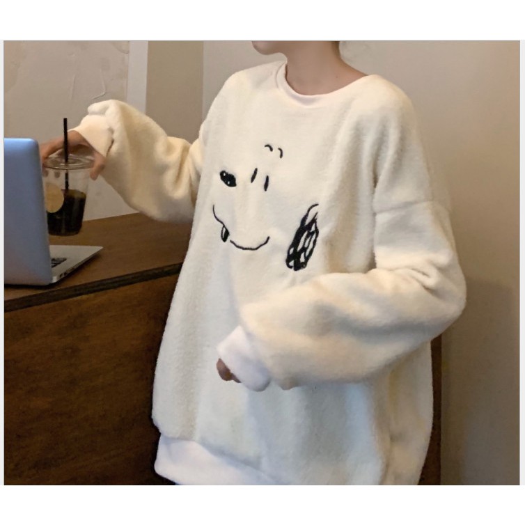 Áo Sweater Lông Hình Cún Cao Cấp, Áo Nỉ Lông Nữ In Hình Dáng Rộng Dài Tay | BigBuy360 - bigbuy360.vn