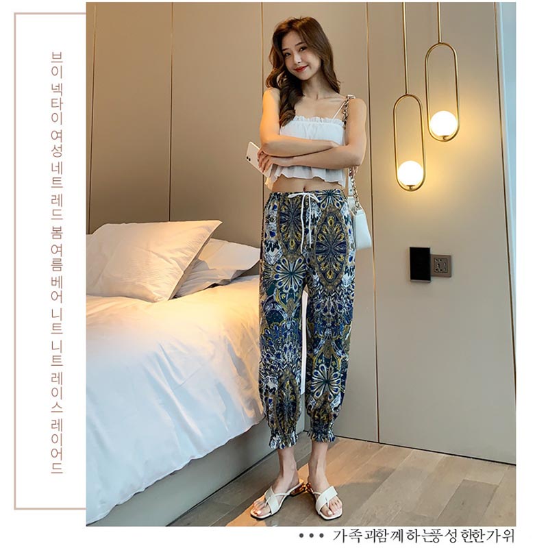 Quần tây nữ in hình, quần ống rộng có thể mặc ở nhà, mặc ngủ