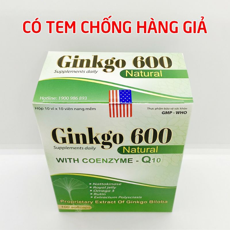 Hoạt huyết dưỡng não GINKGO 600 Natural - Giúp bảo vệ não bộ, ngăn ngừa tai biến, tiền đình - Hộp 100 viên