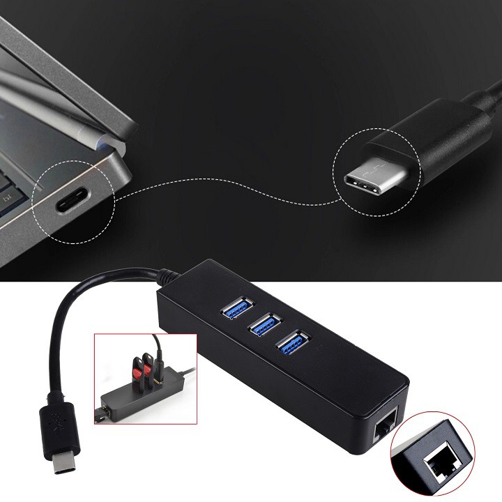 USB Type C sang LAN kèm 3 cổng USB 3.0 Hub