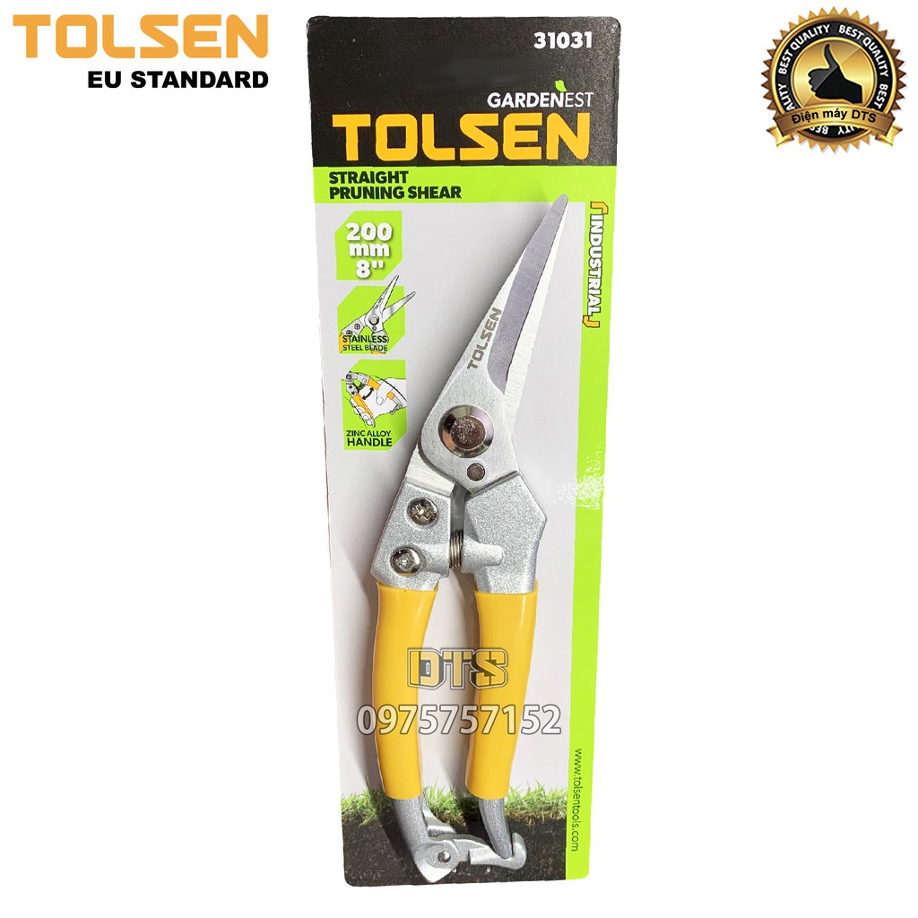 Kéo tỉa dăm, cắt cành công nghiệp lưỡi INOX không gỉ TOLSEN 200mm, đồ dùng làm vườn chuyên nghiệp - Tiêu chuẩn Châu Âu