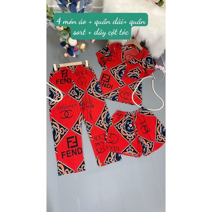 Đồ mặc ở nhà , sét pyjama 4 món tay ngắn chất lụa mặc thoáng mát họa tiết xinh tươi -Thời Trang VADA (B1) | BigBuy360 - bigbuy360.vn