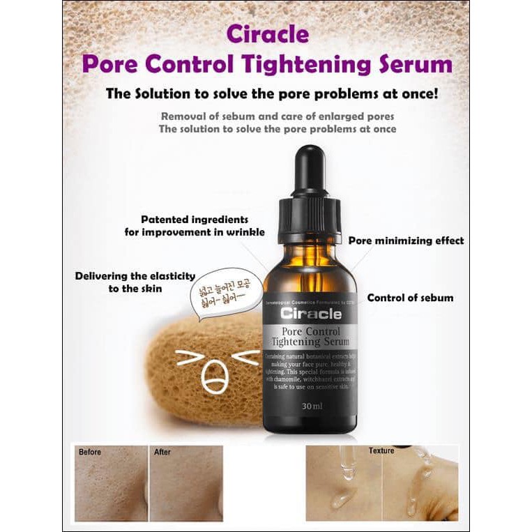 Serum thu nhỏ lỗ chân lông Ciracle pore control tightening serum