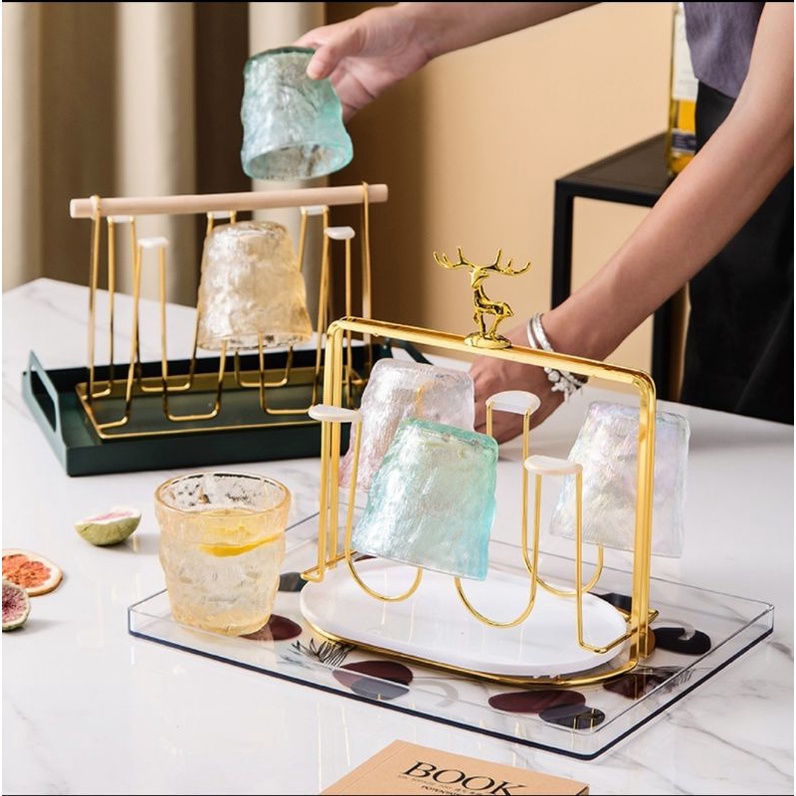 Khay úp ly, úp cốc hươu vàng kiểu Bác Âu không hoen gỉ cao cấp
