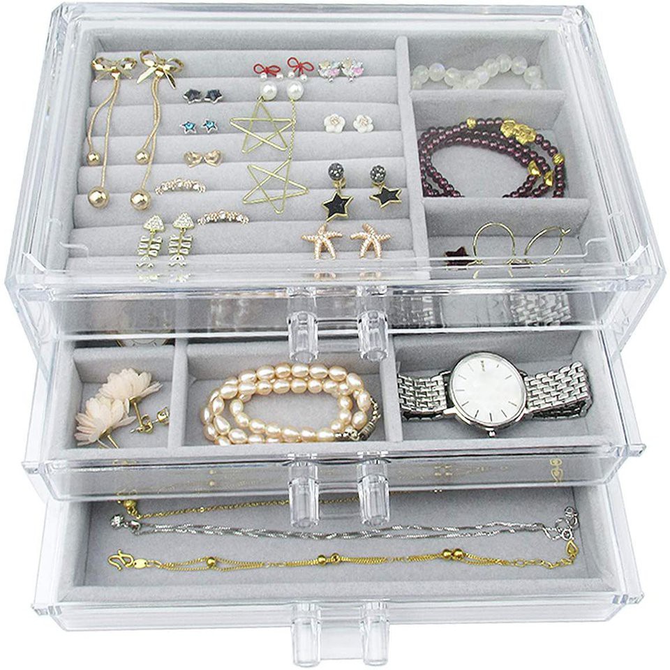 #DEY Acrylic Jewelry Box 3 Drawers Velvet Jewellery Organizer Gift For Women
