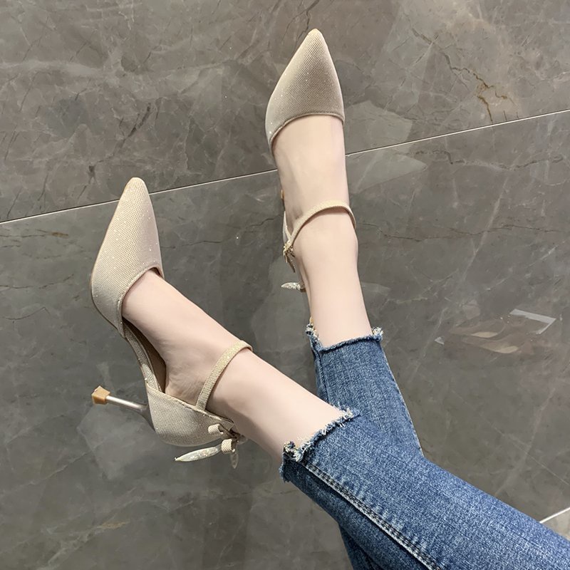 Ielgy Giày Cao Gót Hở Ngón Đính Nơ Phong Cách Hàn Quốc