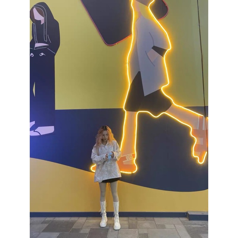 Áo hoodie hồng hoạ tiết dáng Oversized Ulzzang