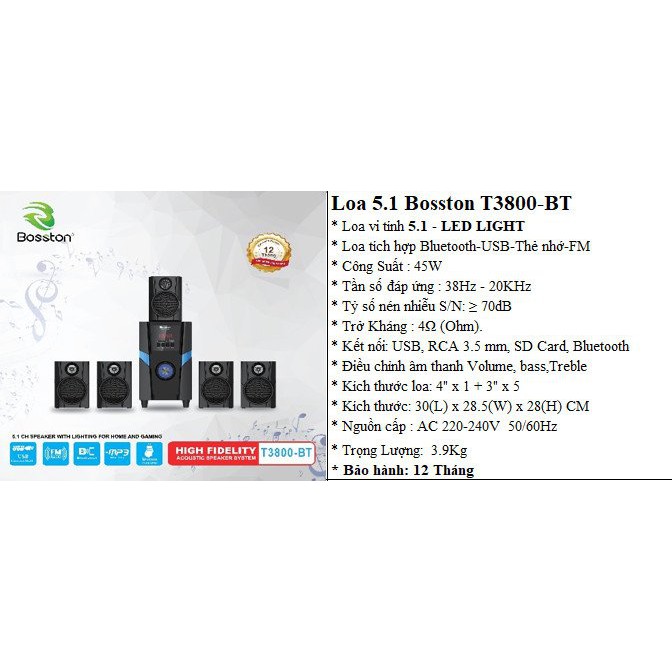 Loa vi tính Bosston bluetooth 5.1 T3800-BT