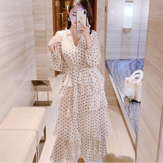 Đầm Maxi Tầng Chấm Bi Tiểu Thư