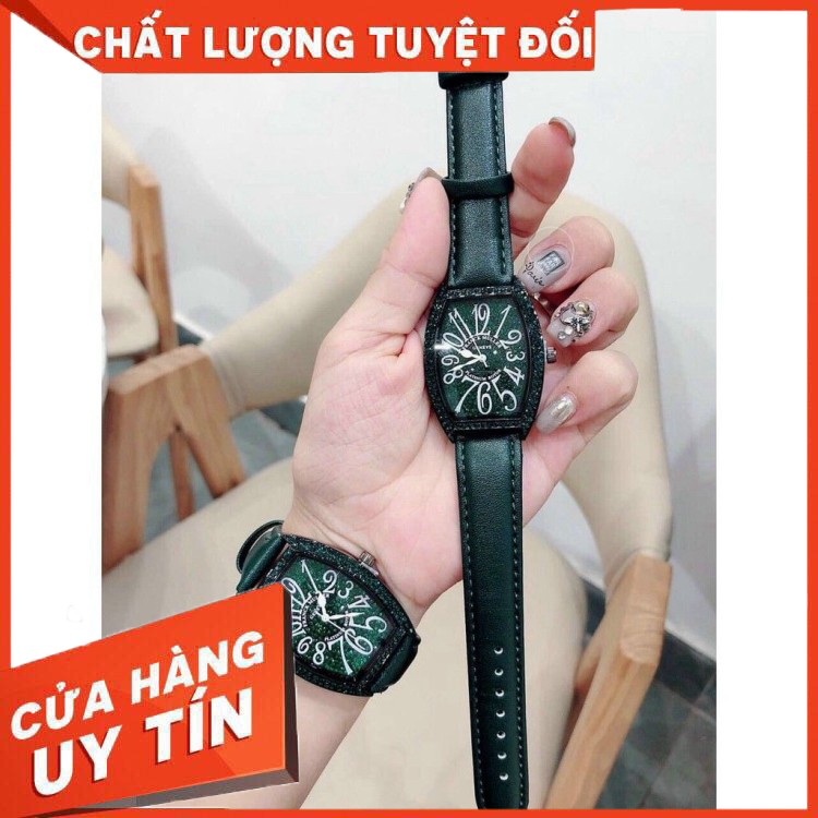 (Bảo hành 12 tháng) Đồng hồ nữ Franck muller nữ dây da màu xanh cực chất - Đồng hồ FRANK