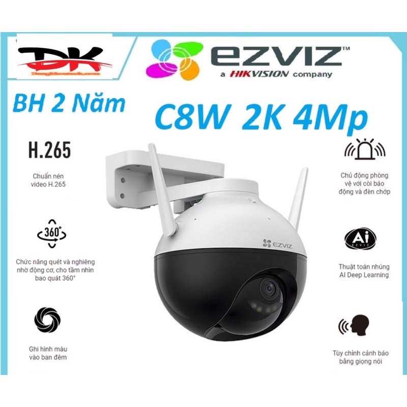 Camera IP Wifi Xoay 360 Độ Ngoài Trời Có Màu Đêm ,Đàm Thoại 2 Chiều Độ Nét Cao 4MP 2K Eziviz C8W,Ezviz C8C-Chính Hãng