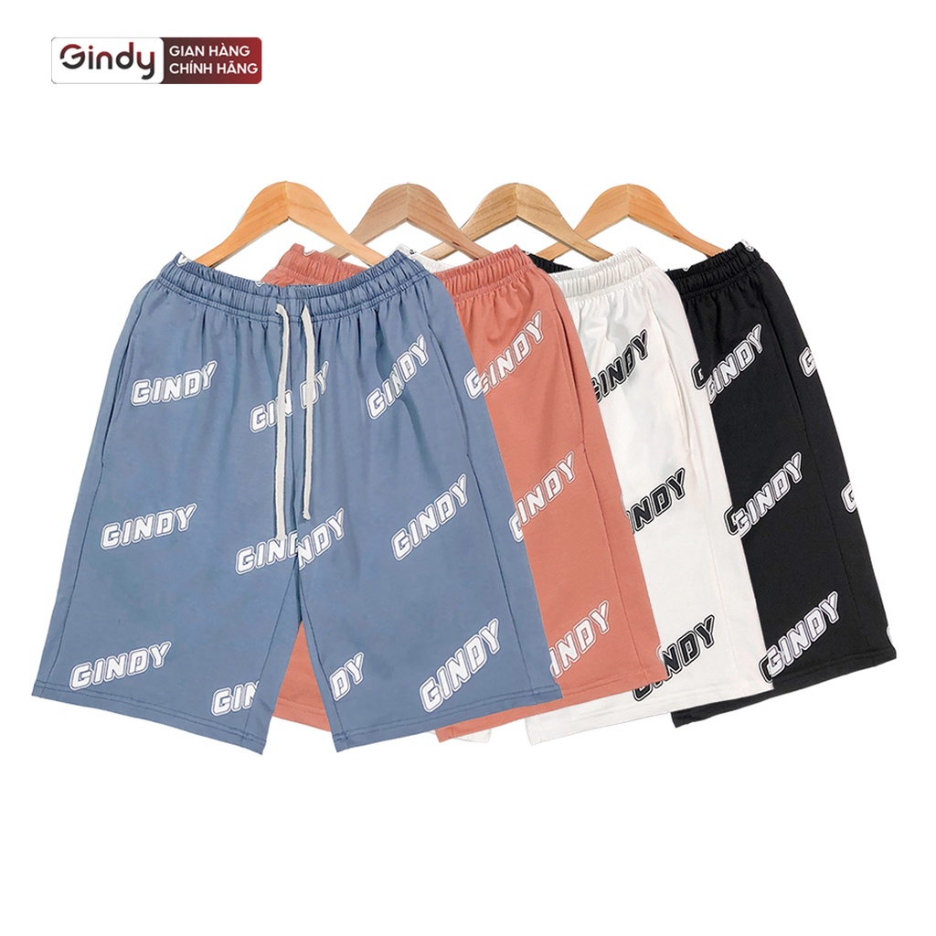 Quần short thun nam nữ lưng cao ống rộng đùi unisex lửng 4 màu đen, trắng, nâu cam, xanh xám thể thao GINDY Q027