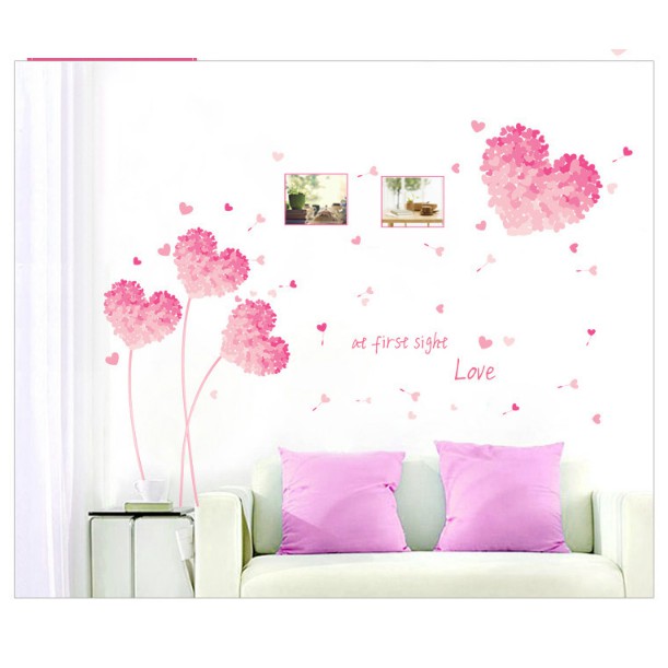 Decal trang trí tường - Hoa Trái Tim Hồng Khung Hình dịu dàng