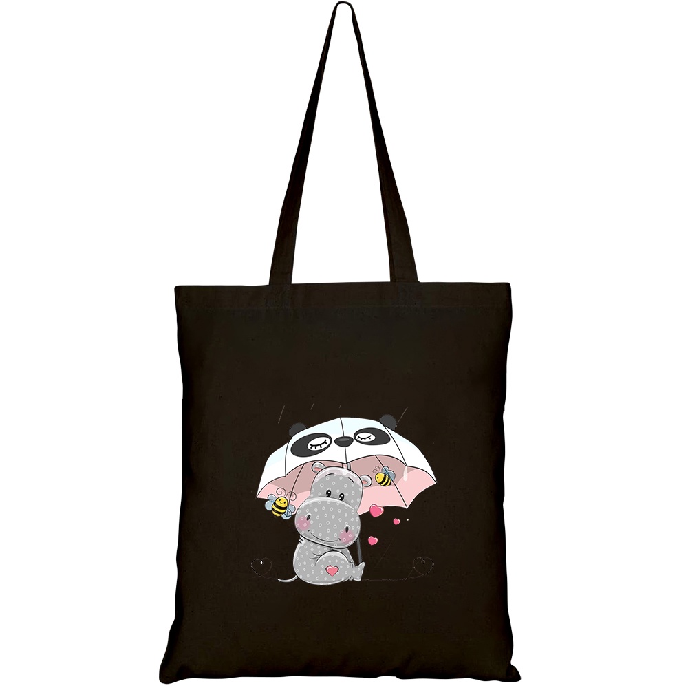 Túi vải tote canvas HTFashion in hình cute hippo two bee umbrella HT528