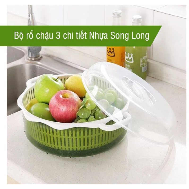 Bộ chậu rổ tròn có nắp đậy nhựa Song Long