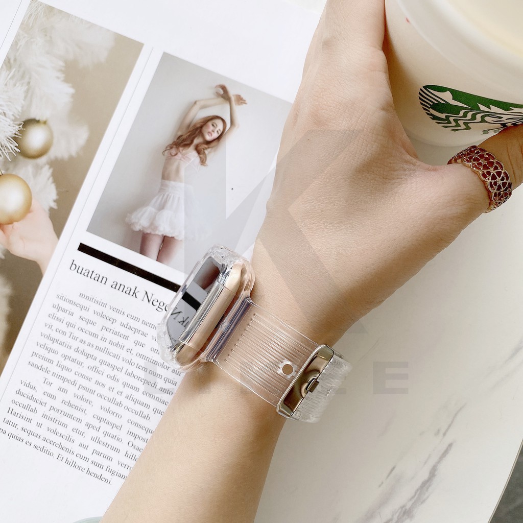 Dây đeo đồng hồ thể thao rõ ràng mới nhất cho Apple Watch Strap Band 38mm 40mm 42mm Băng tần 44mm cho iWatch Series SE 6 5 4 3 2 1 Dây đeo silicon giới hạn trong suốt Glacier