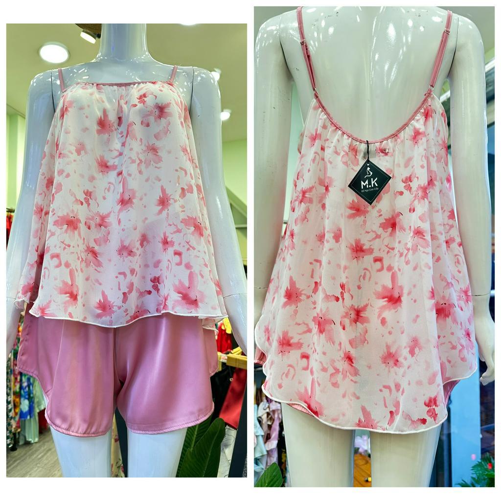 Đồ ngủ nữ Miky, Đồ ngủ sexy lụa Chiffon phối Satin cao cấp mềm mại xinh xắn &lt;70KG