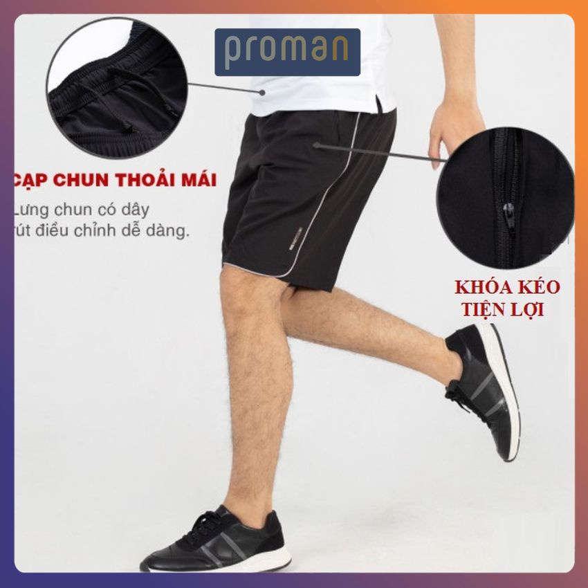 Quần đùi nam vải dù gió, Quần đùi nam gió 5S co giãn nhẹ mát có khóa túi tiện dụng thể thao hay mặc nhà - Proman