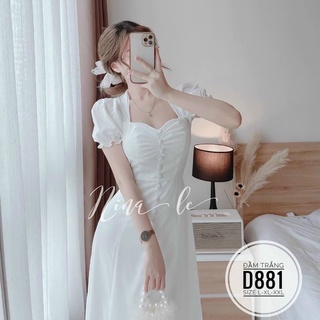 Đầm Xòe Tay Bèo Nút Bọc Xẻ Tà