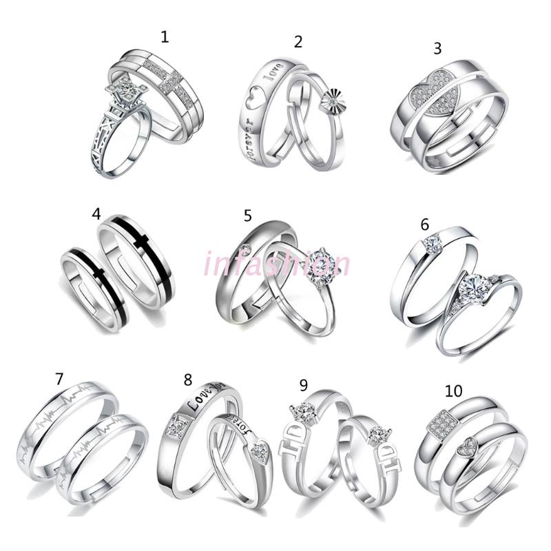 Bộ 2 nhẫn cưới / đính hôn màu bạc độc đáo dành cho cặp đôi 17mm